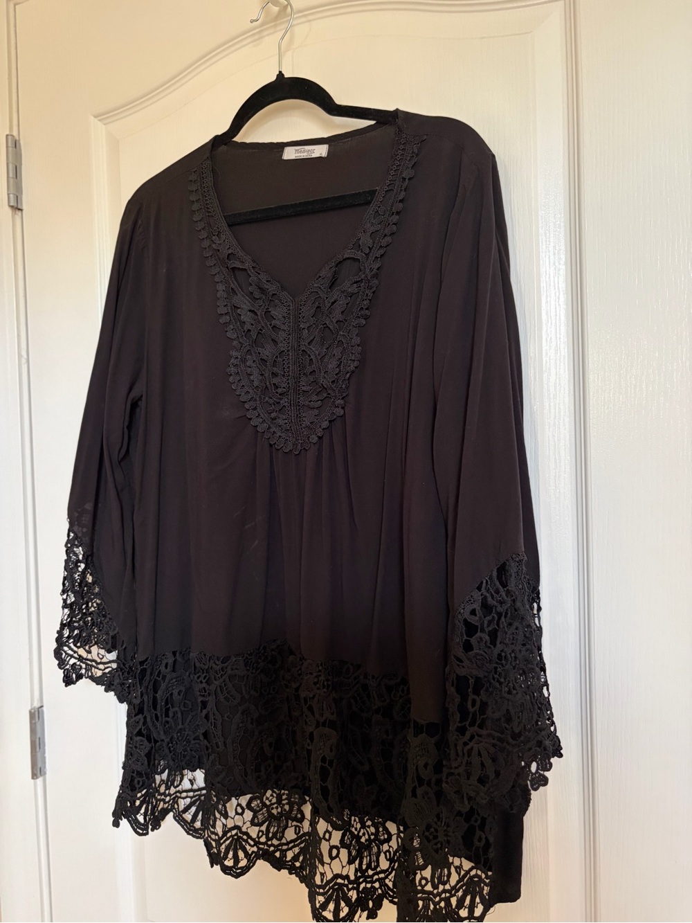 Women's Black Crochet Trim Boho Top